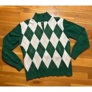 Donegal Bay Green Argyle Quarter Zip Cotton Sweater Womens Medium Preppy Golf